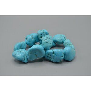 Chunky Turquoise Beaded Bracelet Pair String LARGE 1" Beads Vtg Stone Jewelry